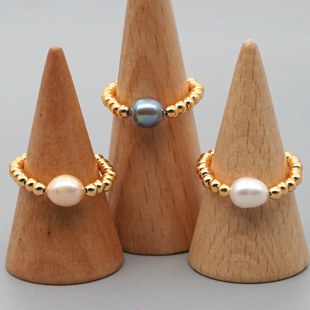 Echte Witte Zoetwaterparel Ring Mode Solitaire Sieraden Goud Gevuld Ronde Kralen Vingerringen Voor Vrouwen Sieraden Cadeau