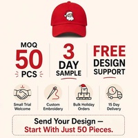 Casquette de baseball en coton à 6 panneaux personnalisée avec broderie Père Noël, réglable, pour les fêtes de Noël, vente en gros, OEM, faible MOQ