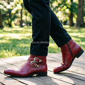 <span class=keywords><strong>Bottines</strong></span> Chelsea pour homme en cuir de luxe à motif <span class=keywords><strong>python</strong></span> rouge, avec double boucle décorative et fermeture éclair latérale, Botas Para Hombre - Product Image 3