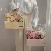 Boîte cadeau transparente décorée de fleurs, boîte cadeau en PVC rose à poignée, adaptée à la maison et aux fleuristes