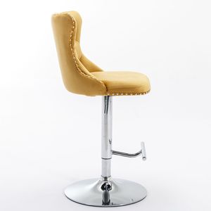 Tabouret de bar moderne rembourré DB A&A Furniture, base chromée, hauteur réglable, pivotant, design en velours, style farmhouse - Product Image 6