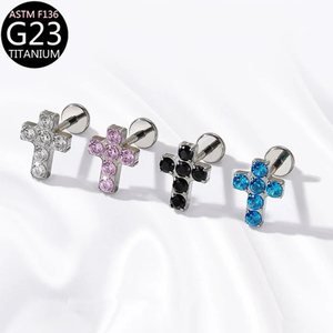 Pendientes de titanio F136 5A con circonita en forma de cruz, aretes de moda para la oreja, anillos de titanio para la <span class=keywords><strong>labio</strong></span>, joyería corporal para mujer - Product Image 3