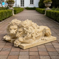 Statue de lion couché en marbre blanc, sculptée à la main, en pierre naturelle, design européen, surface durable et polie, pour usage extérieur en villa