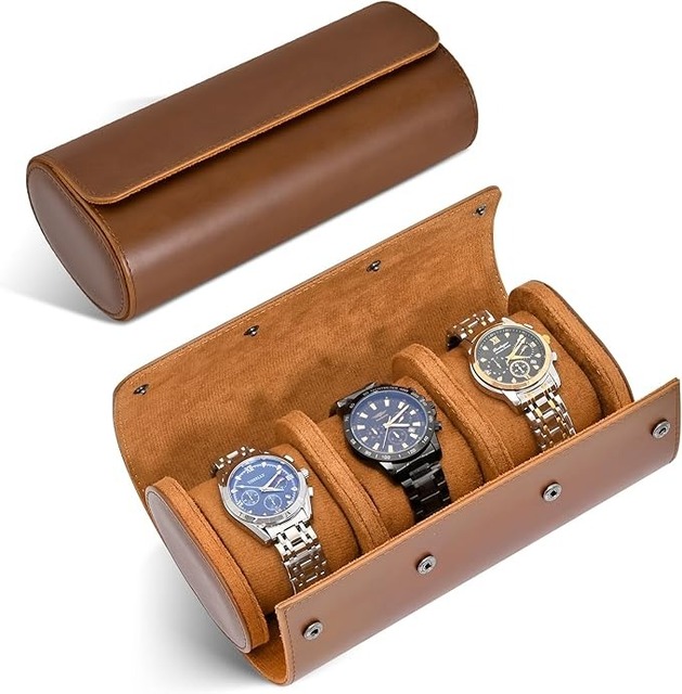 Langqin Custom Genuine Cow Leather 3-Slot Travel Roll for Packaging 3 Watches OEM & ODM Watch Boxes & Cases