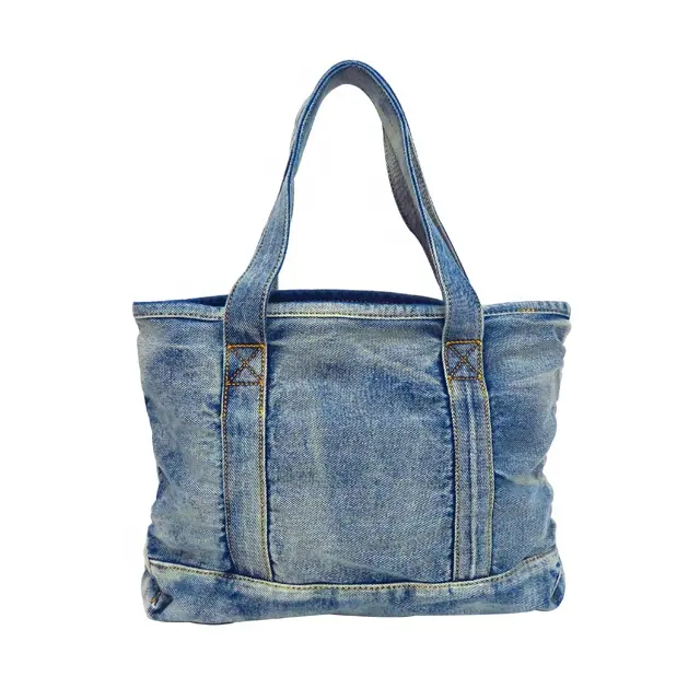 OEM/ODM personalizzato stampato Jeans borsa Shopping drogheria Tote Denim Bag per il commercio all'ingrosso