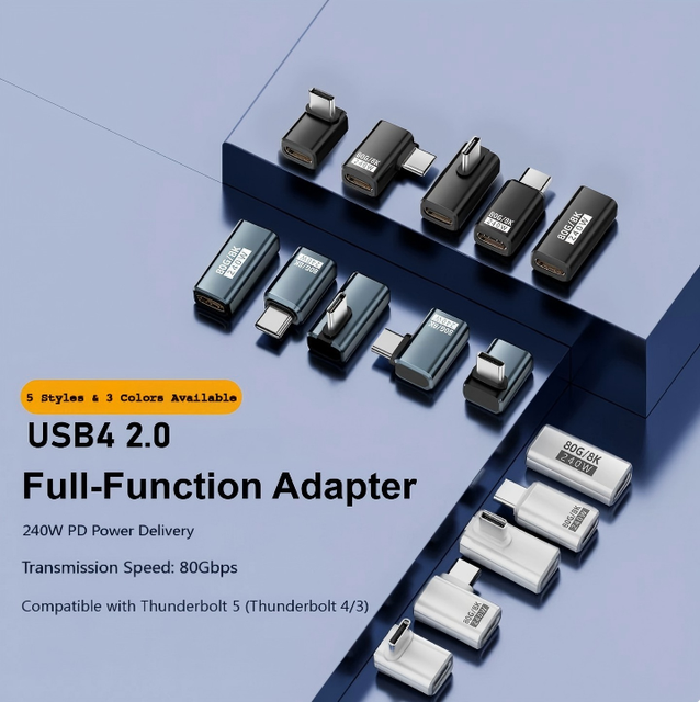 USB4 2.0 Type-C Adapter for Mobile Phones Laptops Thunderbolt 5/4/3 Compatible Straight L Shape Elbow Male Female Connector