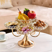 Licht luxe Scandinavische glazen meerlaagse fruitplank, gedroogd fruit vijf-vakjes schaal voor huishoudelijk gebruik in de woonkamer, licht luxe dienblad