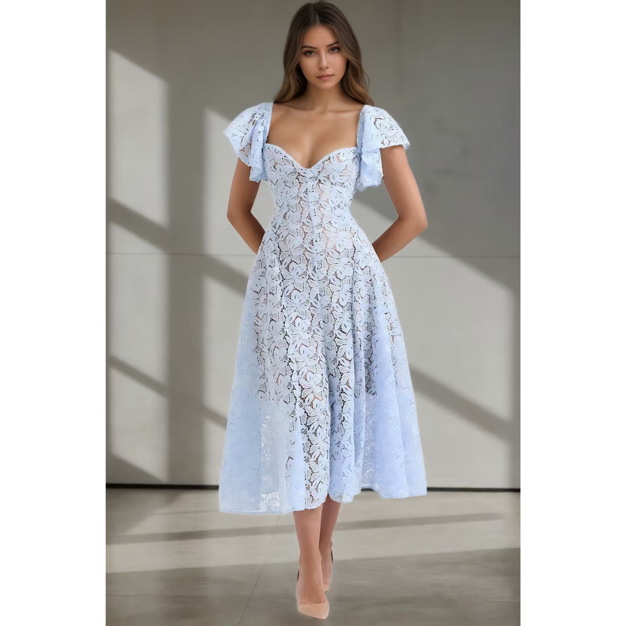 chinese dress ladies Barely There Lace Dress Blue main image 1