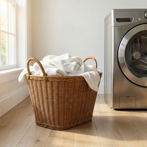 <b>Wicker</b> Laundry <b>Basket</b> <b>Round</b> Portable Clothes Organizer For Bedroom Storage - Product Image 1