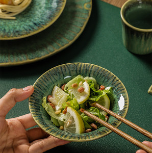 Juego de vajilla de porcelana azul y verde de alta calidad, platos de cerámica cambiados al <span class=keywords><strong>horno</strong></span> nórdico, 3 uds., <span class=keywords><strong>gres</strong></span> para restaurante - Product Image 4