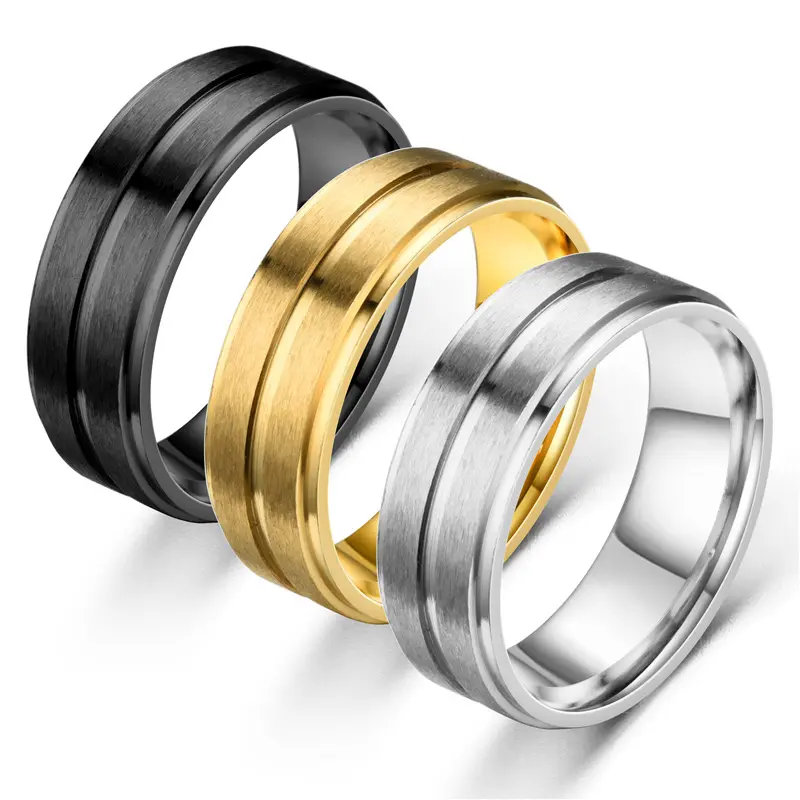Wholesale Promotional Cheap Custom Excellent Stainless Steel Men Black Rings Wedding Bands