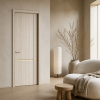 Porte intérieure en MDF mélaminé à grain de bois de frêne clair, design à panneaux étagés pour chambre, hôtel, appartement