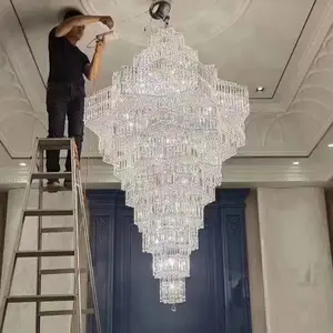 Dubai Modern Luxury large Hotel lobby stairs decoration k9 crystal chandelier ceiling light