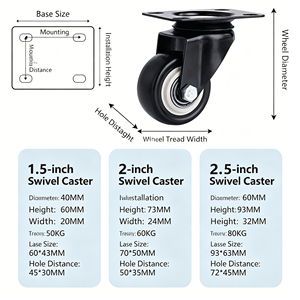 High Load Capacity 1.5 Inch Premium Pu Double Castor <b>Wheels</b> Top Plate Swivel With Lockable Swivel Smooth Rolling For Equipment - Product Image 2