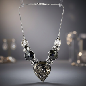 Art Palace Women's <b>Statement</b> <b>Necklace</b> Antique Silver Plated Crystal Rhinestone Heart Pendant Snake Chain Party Jewelry - Product Image 2