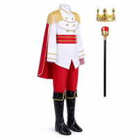 Ensemble de Costume de Prince Royal pour Garçon, 5 Pièces : Veste Blanche, Épaulettes à Franges Dorées, Cape Rouge, Écharpe, Couvre-Bottes, Couronne à Gemmes, Sceptre