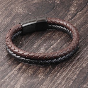 <span class=keywords><strong>Bracelet</strong></span> en cuir <span class=keywords><strong>pour</strong></span> homme <span class=keywords><strong>Bracelet</strong></span> manchette tressé Deux tons Noir Marron <span class=keywords><strong>Fermeture</strong></span> magnétique - Product Image 2