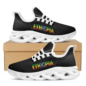 프리미엄 인쇄 도매 사용자 정의 로고 에티오피아 아프리카 아트 워킹 야외 캐주얼 신발