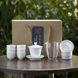 White Ceramic Portable Teacup Porcelain Service Gaiwan Glass Pitcher Ceremony Teaware Chinese Travel Kung Fu Tea Cup Set