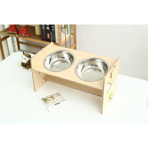 Cuenco doble oblicuo para mascotas, mesa de comedor con marco de madera de bambú, cuenco de cerámica para perros, cuenco para gatos, protege la vértebra Cervical para perros y gatos - Product Image 2