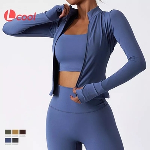 Lcool Fall Sport Set Fitness Two Piece Legging Set With Jacket Tracksuit Workout 2 Piece Long Sleeve Gym Outfit Set