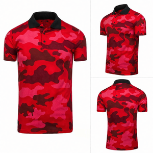 Camiseta de polo de golf para hombre, deportiva, transpirable, a la moda, con camuflaje rojo de verano, precio de fábrica, venta al por mayor, logotipo personalizado - Product Image 1