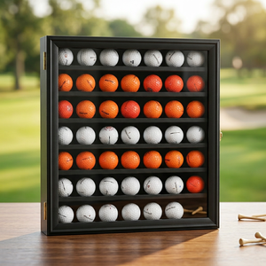 Vitrina de Madera Ecológica Personalizada de 7 Niveles para Pelotas de Golf, con Cerradura, Montable en Pared, Moderna, Fácil de Montar - Product Image 1