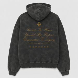 Sweat à capuche homme OEM en coton épais noir, style streetwear oversize, avec impression graphique gothique vintage délavée et logo premium - Product Image 2