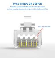 Conector RJ45 Pasante para Cable Ethernet Cat5e/Cat6, Enchufe Modular con Carcasa Transparente y Contactos de Cobre