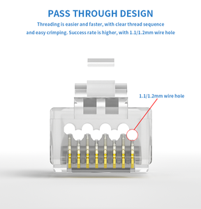 ขั้วต่อ RJ45 แบบ Pass Through สำหรับ<span class=keywords><strong>สาย</strong></span>อีเธอร์เน็ต <span class=keywords><strong>Cat5e</strong></span> Cat6 ปลั๊กโมดูลาร์ ตัวเรือนใส หน้าสัมผัสทองแดง - Product Image 4
