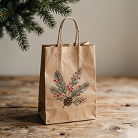 Sac en papier kraft imprimé écologique pour Noël, sac de transport brun avec poignées, emballage cadeau de Noël personnalisé, sac de shopping