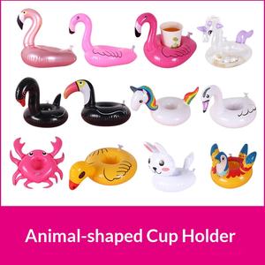 Nouvel arrivage : Porte-gobelet gonflable unisexe en PVC avec motifs flamant rose, beignet, citron, pastèque, ananas, <span class=keywords><strong>crabe</strong></span>, animaux et fruits – En stock - Product Image 1