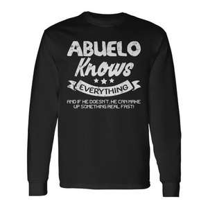Abuelo sait tout, t-shirt à manches longues pour adulte, col rond, unisexe, cadeau pour grand-père espagnol, pour la fête des pères, réunion de famille - Product Image 1