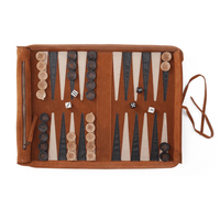 Ensemble de jeu de backgammon personnalisé de luxe portable en daim véritable-Terrain de jeu pop-up avec pierres en bois gravées au design élégant