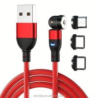 Câble de charge magnétique 3-en-1 avec rotation à 540 degrés, 60W 3A, matériau en nylon tressé, charge rapide + transfert de données, câble magnétique PD