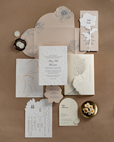 Papelería de Boda de Lujo, Tarjetas con Forma Floral, Tarjetas de Menú, Tarjetas de Lugar, Estampado en Relieve, Impresión Tipográfica, Conjunto de Invitaciones de Boda