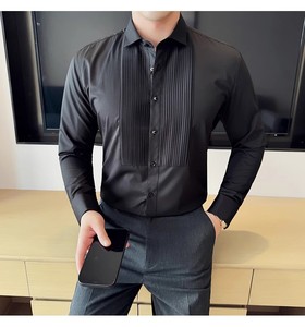 <span class=keywords><strong>Chemise</strong></span> de smoking pour hommes <span class=keywords><strong>Chemise</strong></span> habillée formelle Chemises boutonnées à manches longues plissées pour le bal de promo et le mariage - Product Image 5
