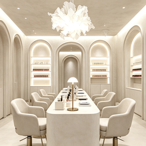 Custom Nail <b>Salon</b> Furniture Set Modern Beauty <b>Salon</b> <b>Reception</b> <b>Desk</b> Nail Station Interior Design Turnkey Shopfitting - Product Image 6