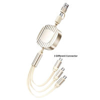 Kabel Pengisian Cepat 100W 2-in-3 Retractable 5-in-1 Braided Type-C/Micro-USB/ Kabel 1.2m Tembaga Murni untuk Ponsel