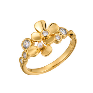 Gold Flower Open <b>Ring</b> <b>Adjustable</b> Prong Setting Crystal Pearl Inlay Stylish Luxury Jewelry Gift Index Finger <b>Ring</b> - Product Image 5