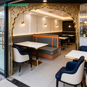 MINGMENG Restaurant Booth <b>Set</b> with PU Leather Seating Faux Marble Table Contemporary Design for Commercial Dining Spaces - Product Image 6