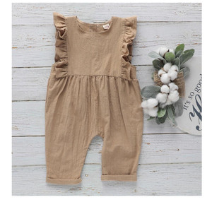 Combinaison d'été personnalisée en coton et <span class=keywords><strong>lin</strong></span> à volants pour fillette, vêtements pour enfants, combinaison-pantalon pour filles - Product Image 5