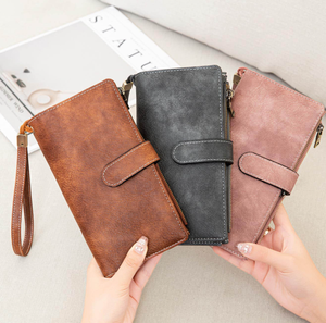 RFID Blocking Women's Long Wallet Retro Three Fold Large Capacity Clutch <b>Purse</b> Solid Color Multifunctional Card Holder - Product Image 4