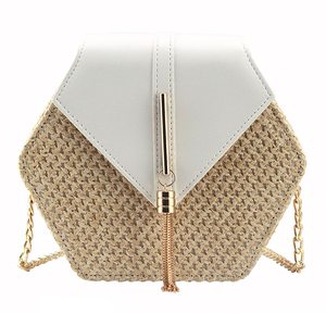 <span class=keywords><strong>Sac</strong></span> à <span class=keywords><strong>main</strong></span> décontracté pour femme, personnalisé avec logo, classique, fait <span class=keywords><strong>main</strong></span>, en paille PP, avec chaîne métallique, petit <span class=keywords><strong>sac</strong></span> hexagonal tendance, durable pour le quotidien - Product Image 4