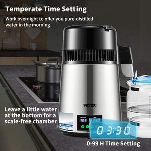 DB vente en gros distillateur d'eau de 1.1 gallons 0.3-Gal/H machine de fabrication d'eau distillée 0-99H ensemble de synchronisation affichage de la température 304 inoxydable - Product Image 4