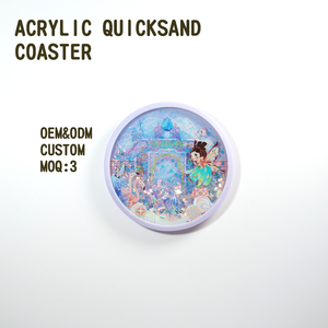 OEM/ODM Available Floating Glitter Acrylic Quicksand Coaster Customizable Design/Color/Logo Waterproof Cartoon Style 10x10cm