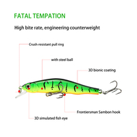 Leurre de pêche rigide Minnow, crankbait coulant à tête oscillante, design à boule sonore pour mouvements de queue, lancer stable, avec hameçons triples tranchants