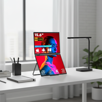 Moniteur portable double écran de luxe en alliage d'aluminium 15,6 pouces 1080P FHD IPS Type-C avec rotation à 180° Plug & Play