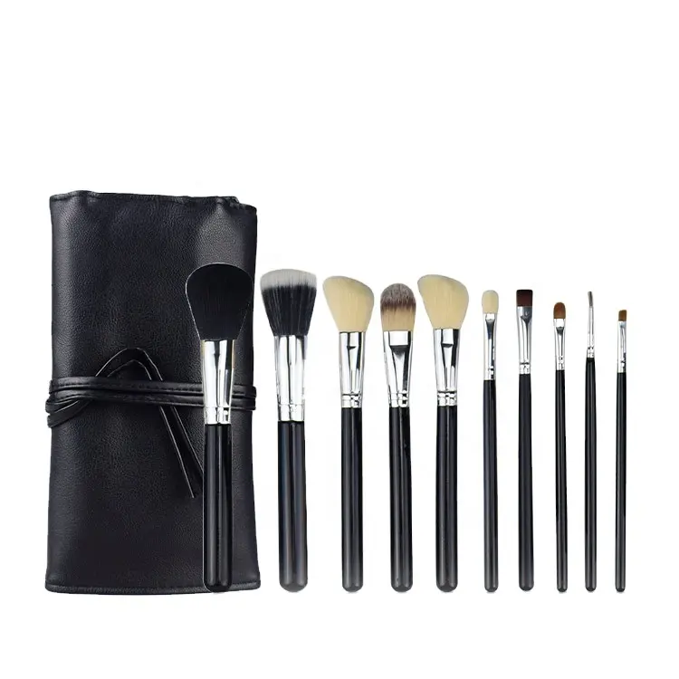 Wholesale Black Color Professional High Quality multifunction11pc Kits Cosmetic Makeup Brushes with Leather Bag