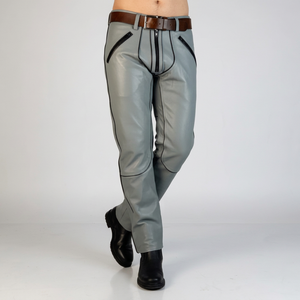 Pantalon de moto matelassé en cuir d'agneau véritable blanc pour homme SYBOC INDUSTRY, taille haute, fermeture éclair, respirant, coupe droite, grandes tailles - Product Image 2